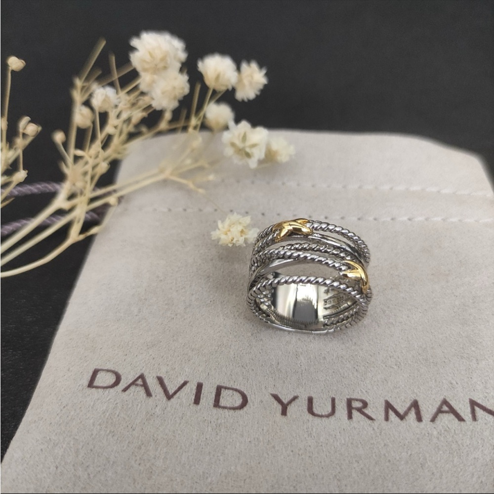 David Yurman Two-Tone Cable Wide Band Ring - Silver & Gold sz8